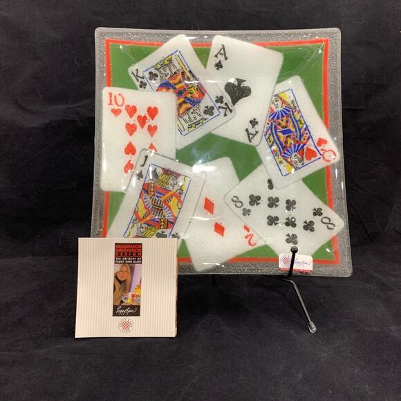 Peggy Karr Fused Glass Playing Cards Serving Platter Bridge Poker Signed 2006 - Picture 11 of 11